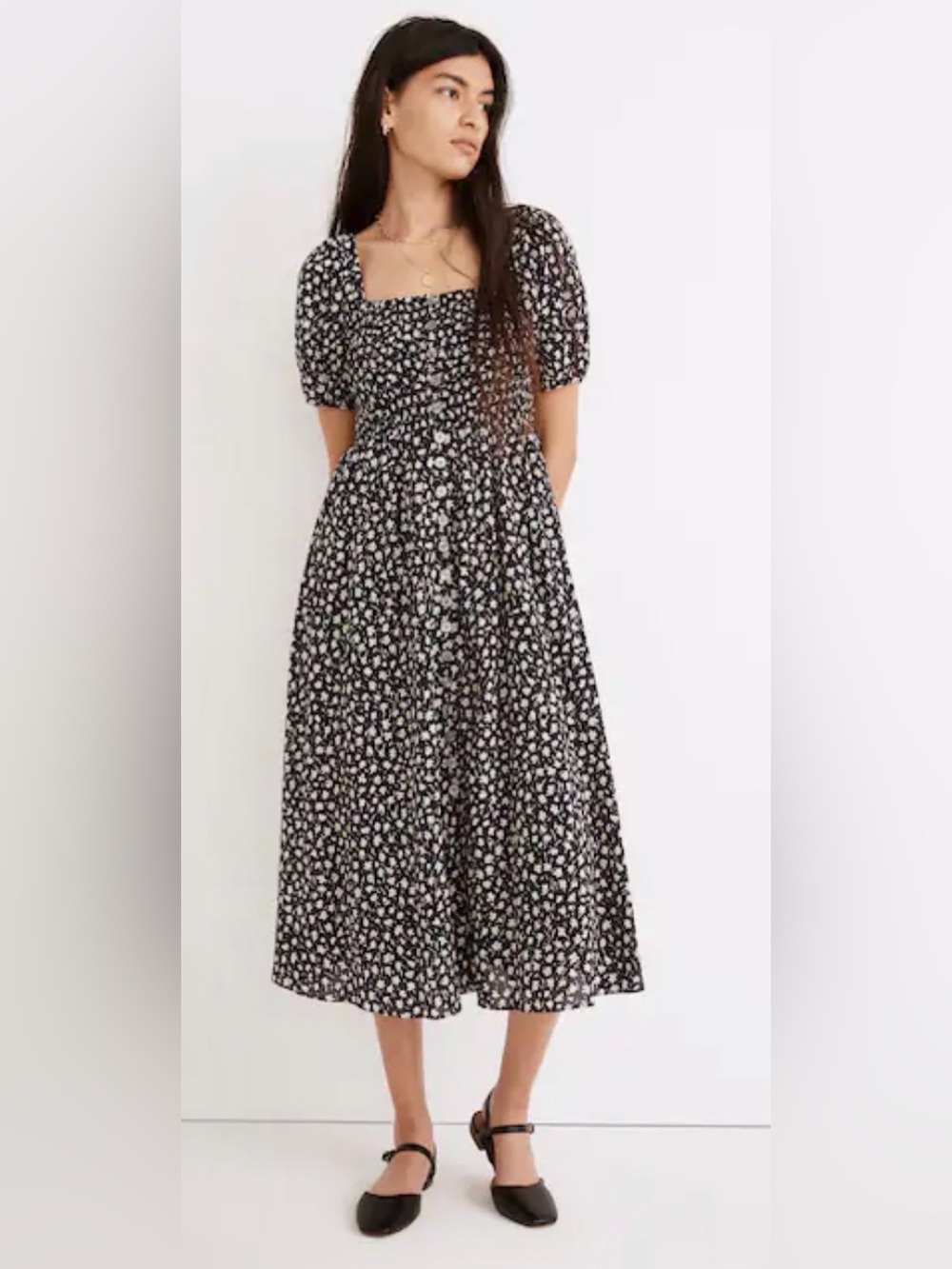 Madewell Lucie Smocked Button-Front Midi Dress in Sweet Floral Sz M EUC